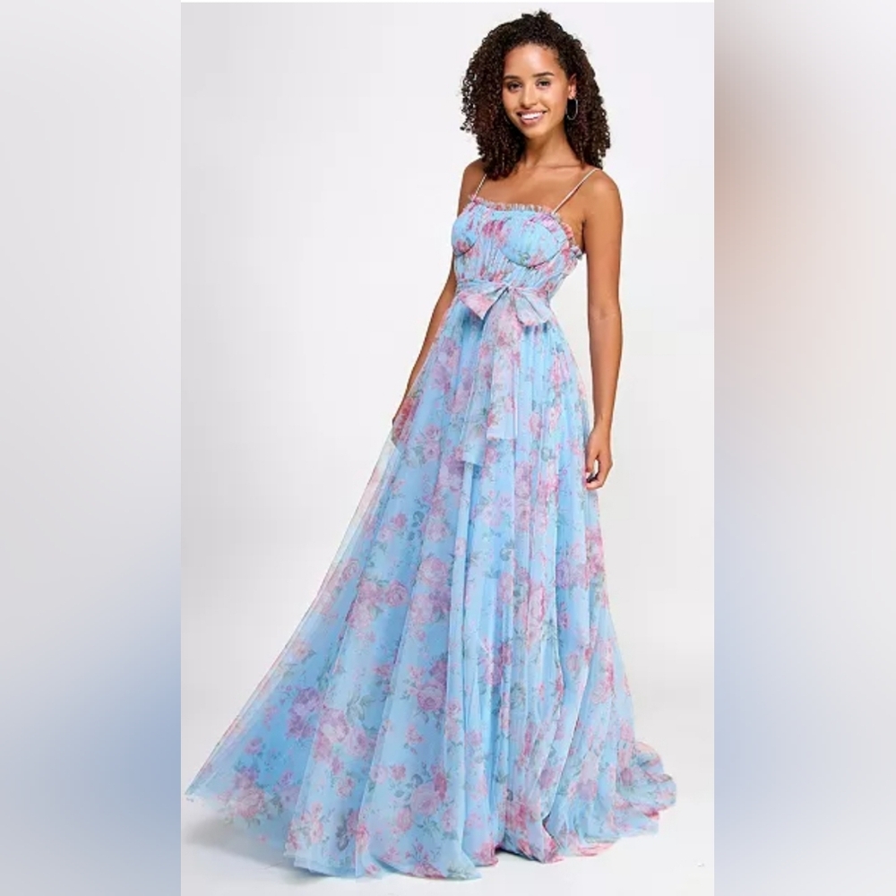 City Studio Juniors' Floral-Print Bustier Gown, Created for Macy's SZ 5/6 NEW